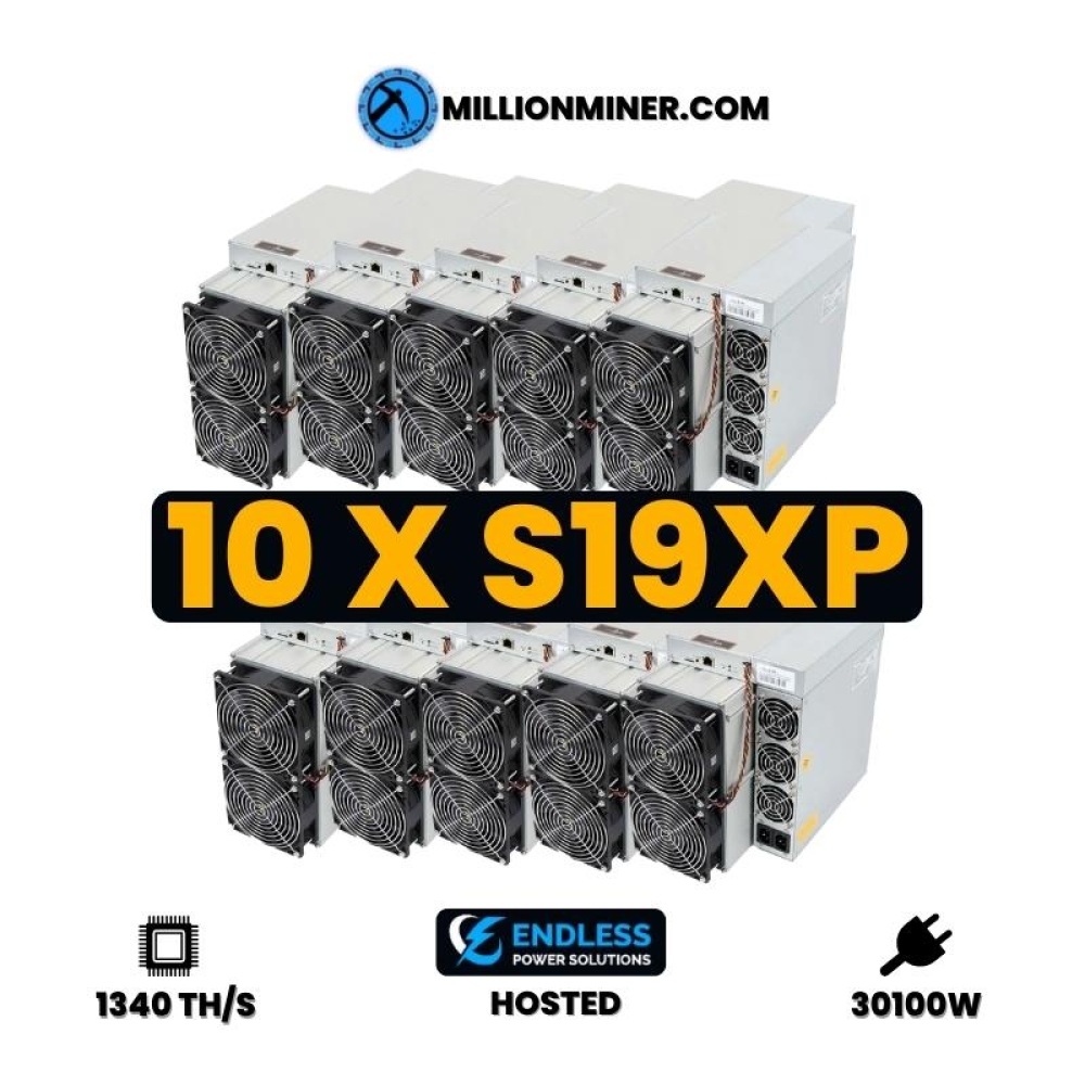 10x BITMAIN Antminer S19XP 134TH/s (hosted for 0,08 USD / KWH ) - 1340TH